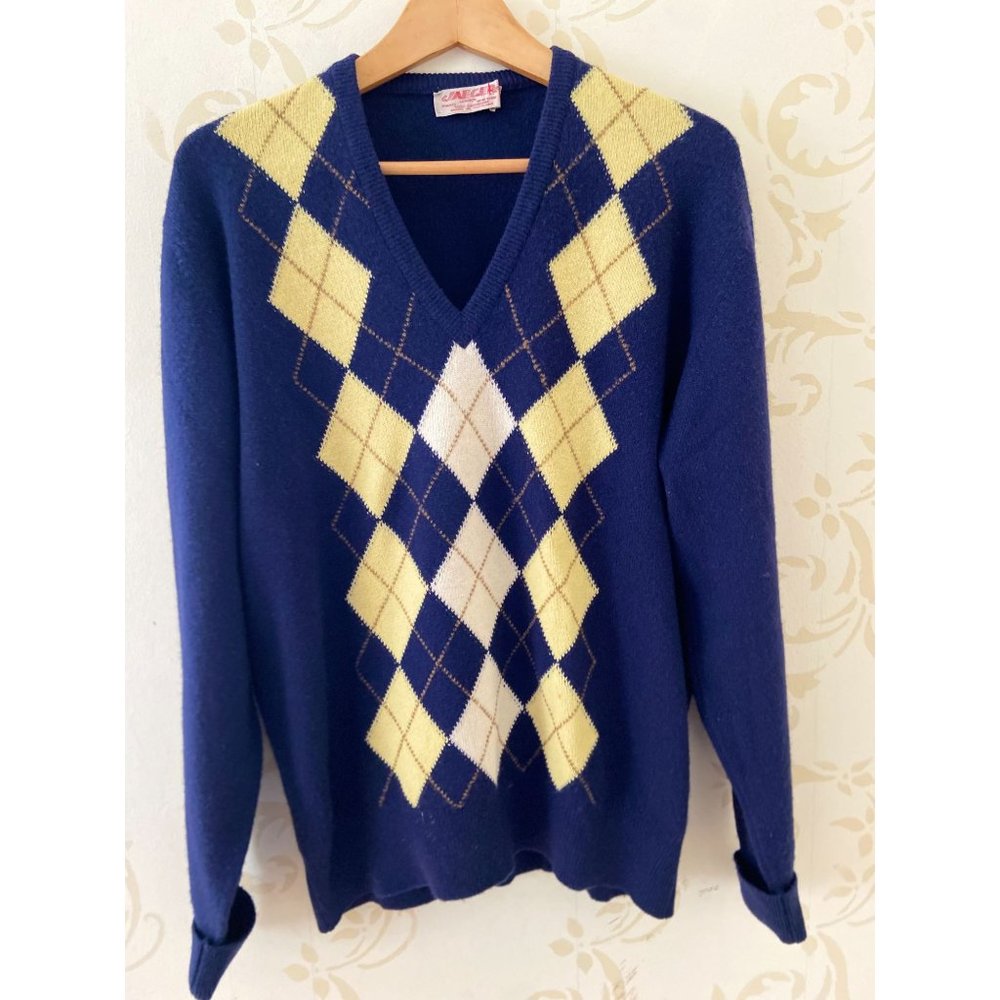 Mens Size 42" Jaeger Scotland 100% Cashmere Argyle Sweater